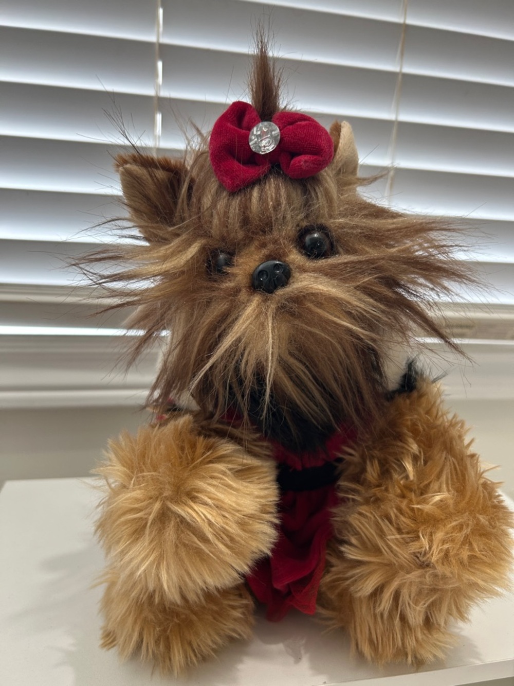 Plush Yorkie with Red Bow